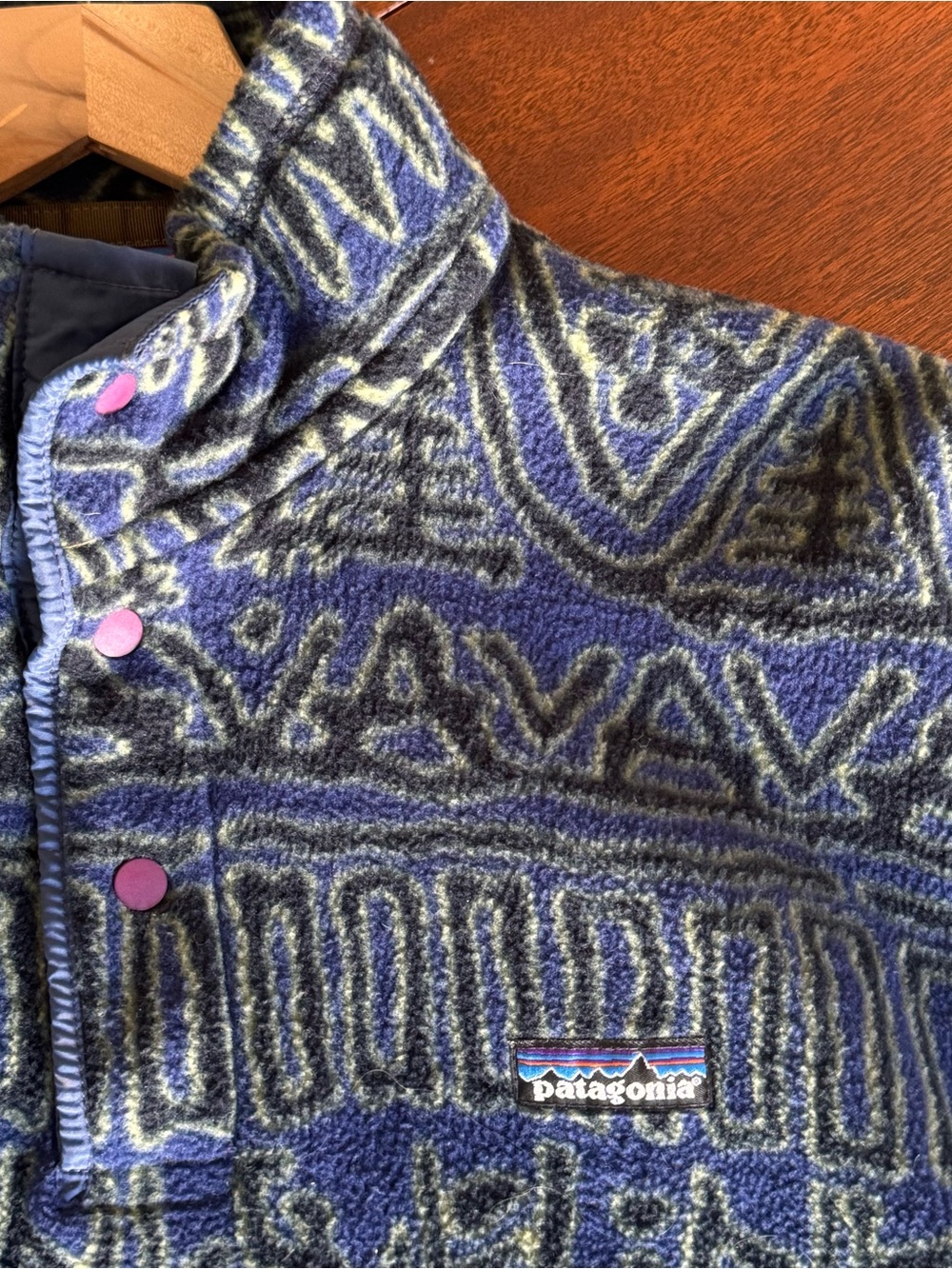 Vintage 90s Patagonia Synchilla Fleece Blue Aztec Print Snap-T RARE | Men Small - Picture 6 of 7